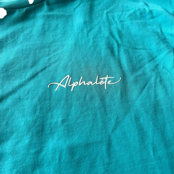 Alphalete Womens M Short Sleeve Boxy Crop Top Aqua Blue Pump Cover Oversized New - Picture 6 of 10